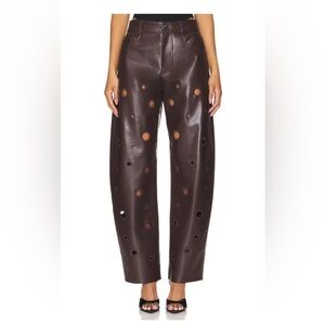 Brown Leather Cutout Pants